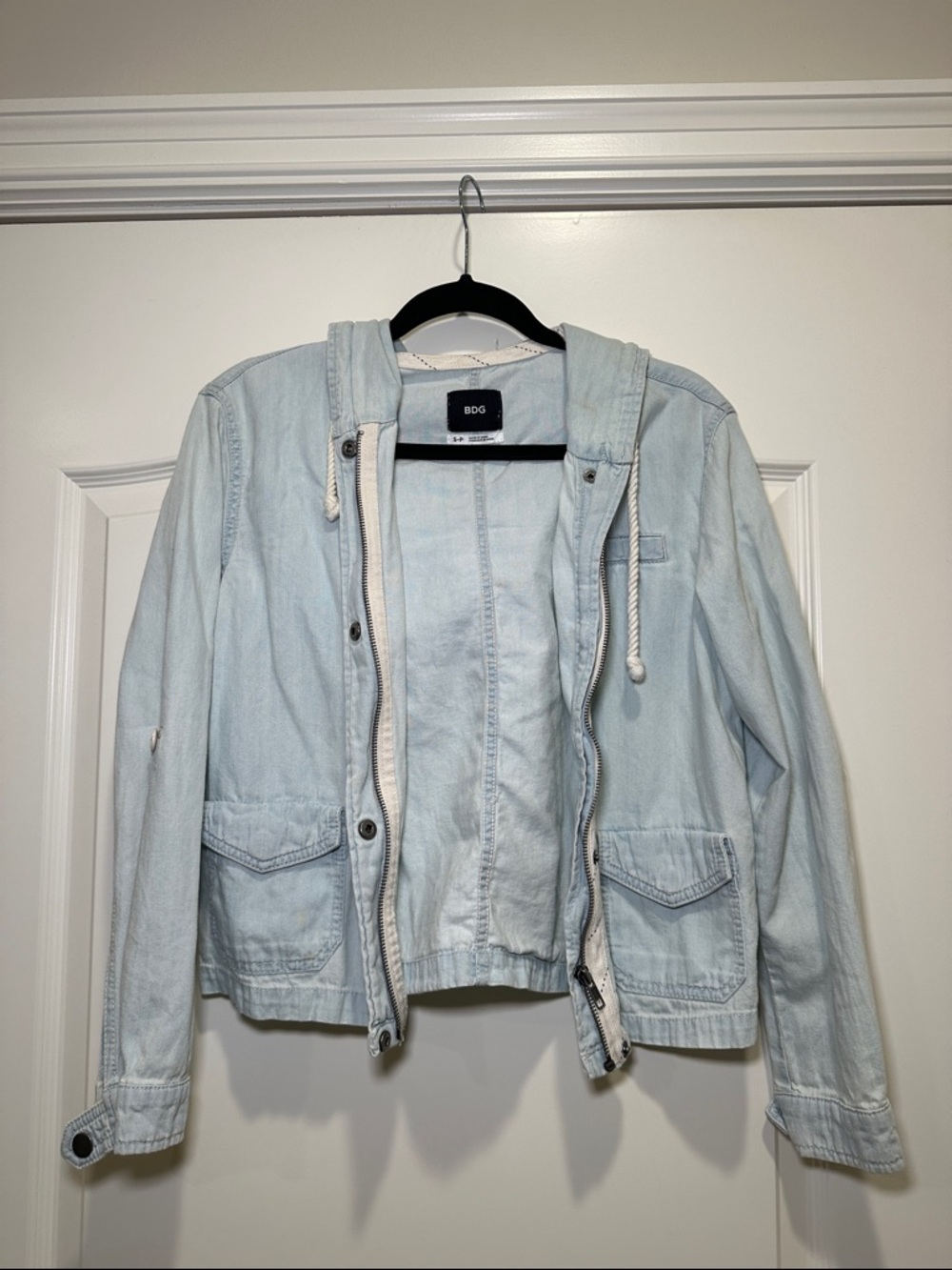 BDG Light Wash Denim Jean Jacket with Hood